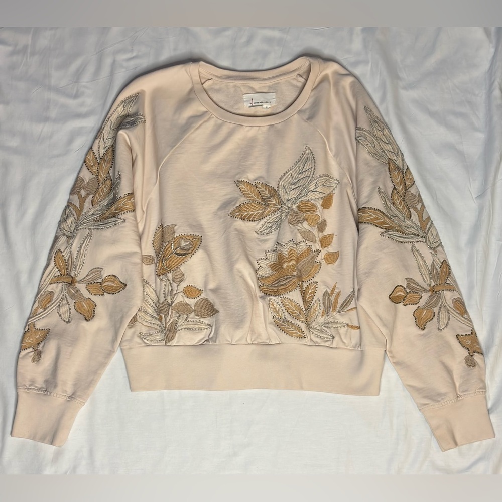 Anthropologie Floral Embroidered Sweatshirt
